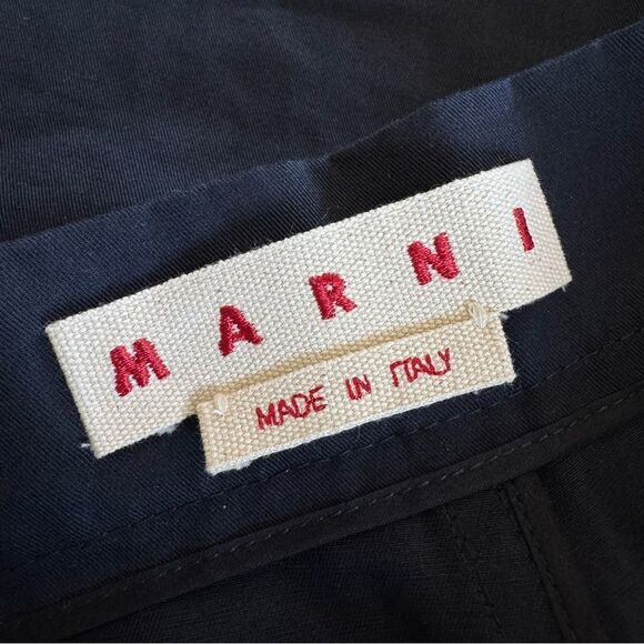 MARNI Navy Blue Cropped Cotton Linen Blend Trousers High Rise Size 42 US 6 - Picture 8 of 12